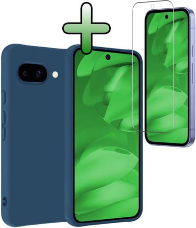 Hoesje Met Screenprotector - Geschikt voor Google Pixel 9a - Sterk & Shockproof - Back Cover - Siliconen Case - Telefoon Hoes - Donkerblauw