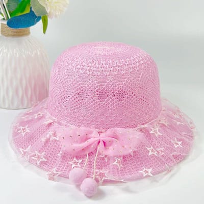 Zomer Kinder Strohoed Mode Zonneklep Zonnebrand Zonnehoed Buiten UV Bescherming 2-7 years old pink