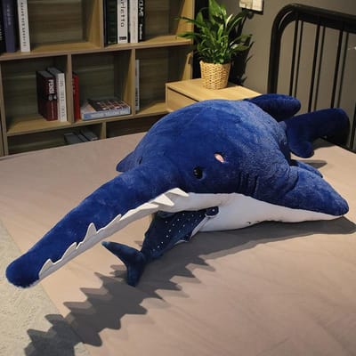 140cm Creatieve Zaagtand Haai Pluche Speelgoed Zacht Gevuld Cartoon Lange Mond Vis Pop Bed Kussen Verjaardagscadeau 55cm blauw