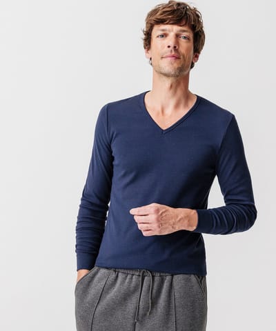 Damart - T-shirt met V-hals in interlock mesh Thermolactyl - Heren - Blauw - (86-93) S