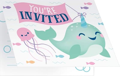 8 Narwal Thema Feest Uitnodigingen voor Kinderfeestjes