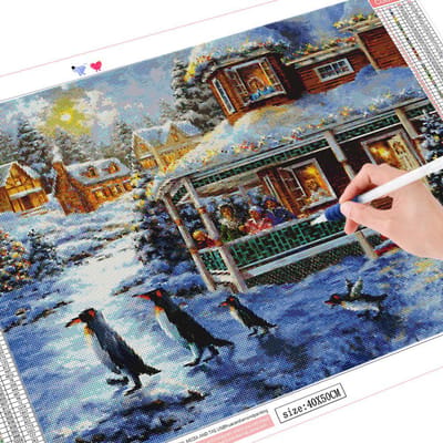Peinture Diamant Carré Rond Complet Pingouin 5d DIY Broderie Diamant Animal Décoration Hiver Art Maison Full Square 20X30CM