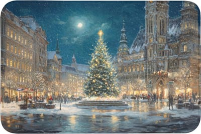 Badmat 90x60 cm - Antislip - Kerstnacht - Stadsplein - Meerkleurig - Badmatten voor badkamer - Badkamermat - Douchemat - Badkamer mat