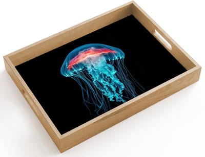 Dienblad hout 40x30 cm - Schootdienblad - Kwal - Tentakels - Blauw - Licht - Borrelplank rechthoek - Plateau dienbladen