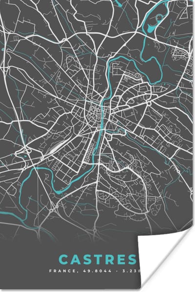 Poster Castres - Frankrijk - Plattegrond - Kaart - Stadskaart - 120x180 cm XXL