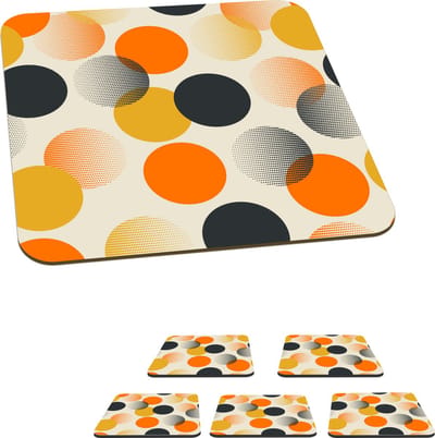 Onderzetters voor glazen - Polkadot - Design - Retro - Oranje - 10x10 cm - Glasonderzetters - 6 stuks