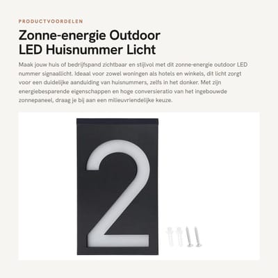 Dailygoods - Zonne-energie Outdoor LED - Huisnummer Licht - Energiebesparend - Waterdicht - Signaallicht - Voor Buiten - Nummer 2