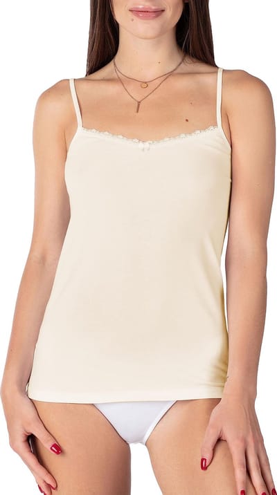Bellivalini Dames Onderhemd - V-hals - met Kant - Katoen - BLV-BLV50-221-UW - Ecru - XS
