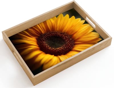 Dienblad hout 40x30 cm - Schootdienblad - Geel - Zonnebloem - Zomers - Borrelplank rechthoek - Plateau dienbladen