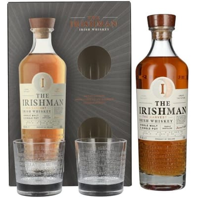 De Ier Whiskey The Irishman THE HARVEST Single Malt Irish Whiskey 40% Vol. 0,7l in geschenkverpakking met 2 Bril