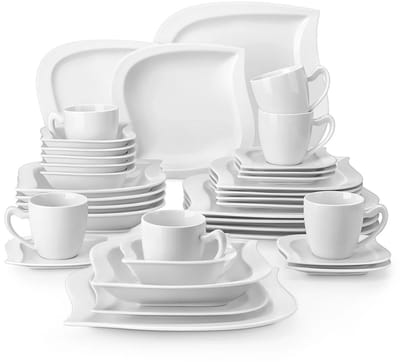 Luxe Serviesset – 36 delig – 6 persoons – Porselein - Bordenset – Dinner platen – Dessertborden - Kommen - Mokken - Schaaltjes - Marmer Grijs