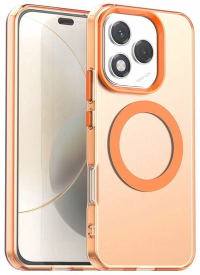 MagSafe Compatibel Backcover Hoesje Geschikt voor Honor 400 Lite - Oranje & Semi-Transparant Design - Stijlvol & Goede Bescherming