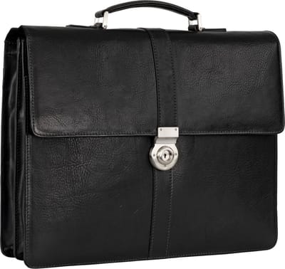 LEONHARD HEYDEN Leren aktetas business tas met laptopvak Bergamo Aktenmappe 2 Fächer 6853 Schwarz zwart