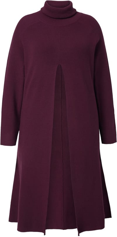 Ulla Popken - Dames - Lange pullover A-lijn opstaande kraag lange mouwen - Pruim - Maat 54+