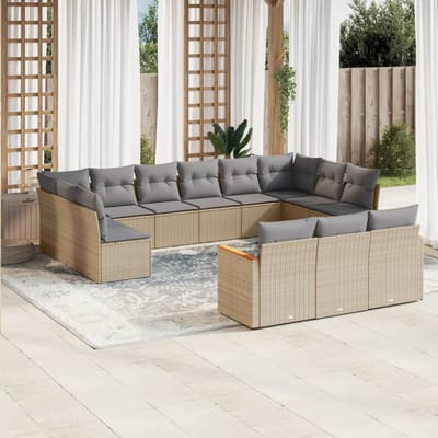 vidaXL - 13-delige - Loungeset - met - kussens - poly - rattan - gemengd - beige