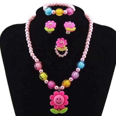 Fako Bijoux® - Kinderketting Set - Plastic - Bloemetjes - Lichtroze