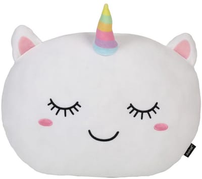 iTotal Home&Gifts Pillow Head40x30x15cm "UNICORN" Medium Flat de eenhoorn wit - kinderkussen - kussen Kinderkamer - Fun kussens - Sierkussen- zacht kinderkussen - pluche