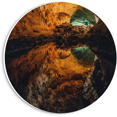 Forex Wandcirkel - Gekleurde Grot met Water  - 20x20cm Foto op Wandcirkel (met ophangsysteem)