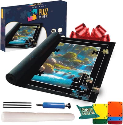 Giant Vouwbare Puzzelmat 140x100cm voor 3000 Stukjes - Zacht en Antislip - Inclusief Inflator en Organizers
