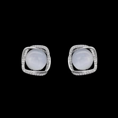 Victoria Valenza Zilverkleurige Cushion Clip Oorbellen met Maanstenen en Zirkonia Stenen - Clip oorbellen - Zilverkleurig - Zirkonia - Maanstenen