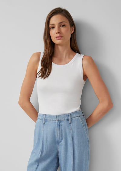 Top van ribstof met kanten detail voor dames s.Oliver