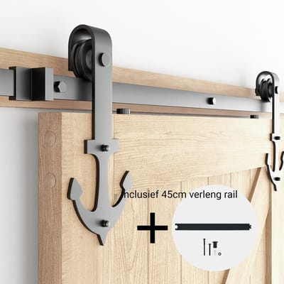 Barnwood Originals Anker Schuifdeursysteem- Schuifdeurbeslag - 245cm rail - Complete set - Zwart