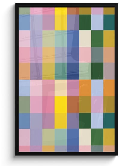 Poster in lijst - Fotolijst 60x90 cm - Posters - Blokken - Vierkant - Patroon - Gekleurd - Posterlijst zwart - Decoratie - Wanddecoratie woonkamer - Muurdecoratie slaapkamer
