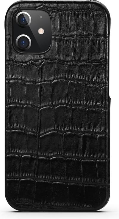 iPhone 12 Mini Hoesje Zwart Kroko Print Leer – Leren Hoesje Apple iPhone 12 Mini Zwart – Hoesje iPhone 12 Mini Leer Kroko Print