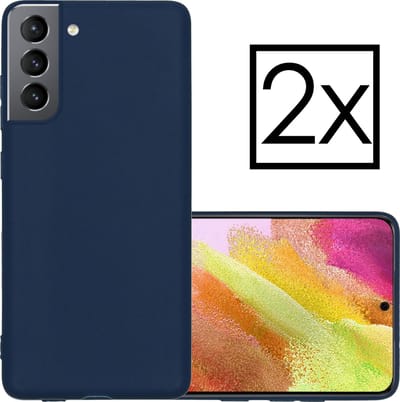 Hoesje - 2 Stuks - Geschikt voor Samsung Galaxy S21 FE - Sterk & Shockproof - Case Siliconen - Back Cover - Telefoon Hoes - Donkerblauw