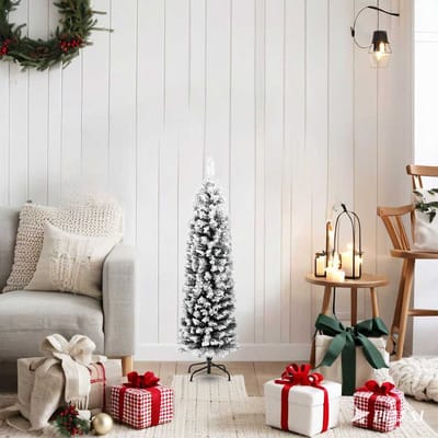 vidaXL - Kunstkerstboom - met - sneeuw - smal - 120 - cm - PVC - groen