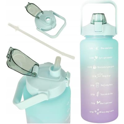 Motiverende Waterfles met Rietje, Handvat en Maat - 2000ml