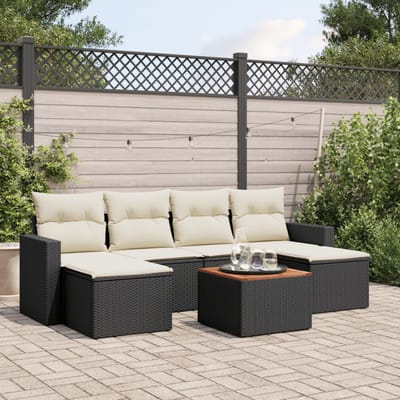 vidaXL - 7-delige - Loungeset - met - kussens - poly - rattan - zwart