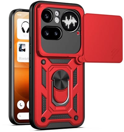 MobyDefend Hoesje - Geschikt voor Nothing Phone (4a) Pro - Pantsercase Met Draaibare Ring - Rood