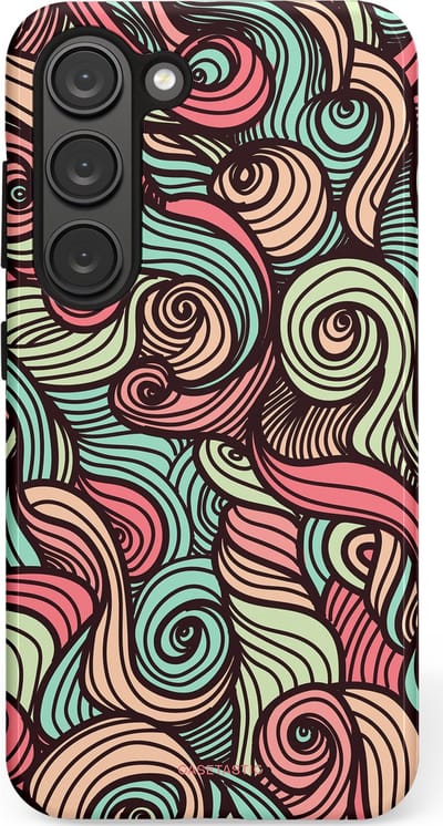 Casetastic hoesje geschikt voor Samsung Galaxy S23 - Dubbellaagse bescherming - Pastel Swirl Vibes - Fashion Case - Taupe Donkergrijs Saliegroen Grijs