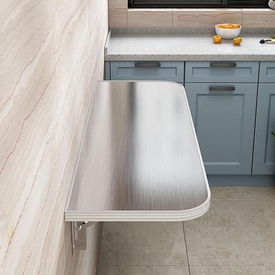 Klaptafel Wandmontage - Opvouwbare Tafel - Ruimte Besparen - Roestvrij Staal - 70 cm - Zilver