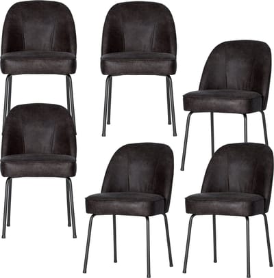 WOOOD Vogue Eetkamerstoelen - Leer - Zwart - Set van 6