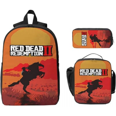 3 Stuks Red Dead Redemption Prints Rugzak Set voor Meisjes Jongens Pennen Etuis Boekentas Sets met Lunchbox Voor School Leerlingen Rugzak black