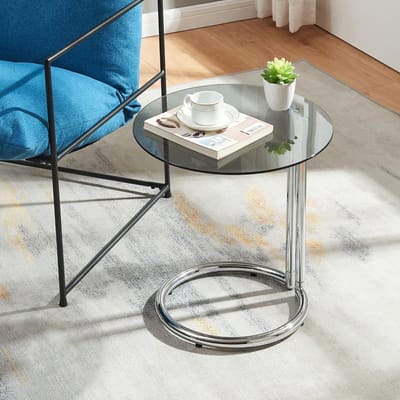 Ronde bijzettafel met glazen blad en chromen onderstel - 46x45 cm