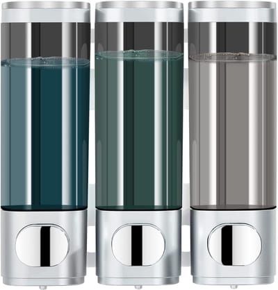 Famanu – Douche dispenser 3 kamers – wandmontage – zonder boren – shampoo conditioner douchegel vloeibare zeep – grote capaciteit