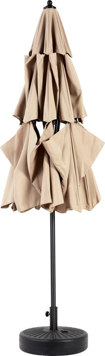 MODFU Luxe Ronde Tuinparasol (Ø 300 cm) - Kantelbaar met Slinger & Dubbel Dak (Windvanger) - UV-bestendig - Khaki