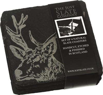 Onderzetters Edelhert - Gegraveerd - Leisteen - Just Slate Company Scotland