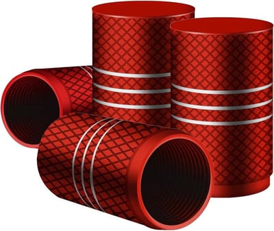 Set van 4 Aluminium Ventieldoppen voor Auto's, Zware Kwaliteit, Luchtdichte Sluiting voor Auto's, SUV's, Trucks en Fietsen (Rood)