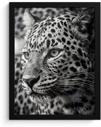 Poster in lijst - Fotolijst 30x40 cm - Posters - Luipaard - Zwart - Wit - Oog - Posterlijst zwart - Decoratie - Wanddecoratie woonkamer - Muurdecoratie slaapkamer