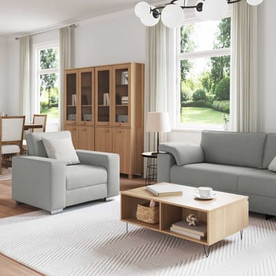 vidaXL - Bank - 3 - st - Wolkgrijs - Linnenmix - Stoffen