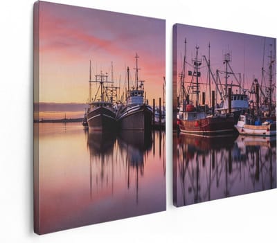 Artaza Canvas Schilderij Tweeluik Schepen in de Haven - Boten - 120x80 - Foto Op Canvas - Canvas Print