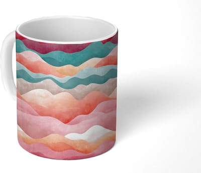 Mok - Koffiemok - Golven - Kleurrijk - Abstract - Mokken - 350 ML - Beker - Koffiemokken - Theemok