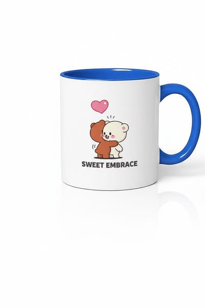 Schattige Beren Knuffel Mok - 'Sweet Embrace' Liefdesdesign | Wit & Blauw Keramiek Cadeau