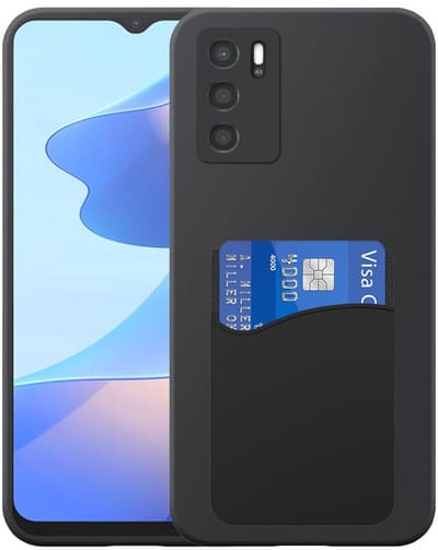 Geschikt voor Oppo A16 / A16s / A54s Telefoonhoesje met Siliconen Pasjeshouder - Flexible Back Cover Case Siliconen TPU with Silicone Cardslot - Zwart - Smartphonica geschikt voor Oppo A16;Oppo A16s;Oppo A54s