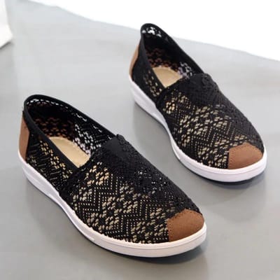 Zomer Stoffen Schoenen Dames Platte Mesh Holle Vissersschoenen Instappers Schoenen met Zachte Zool 35