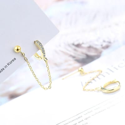 925 Sterling Zilver 1 ST Dubbel Oorgaatje Zirkonia Hoop Oorbellen Schakelketting Oorbel Sieraden Voor Vrouwen S-E1009 gray